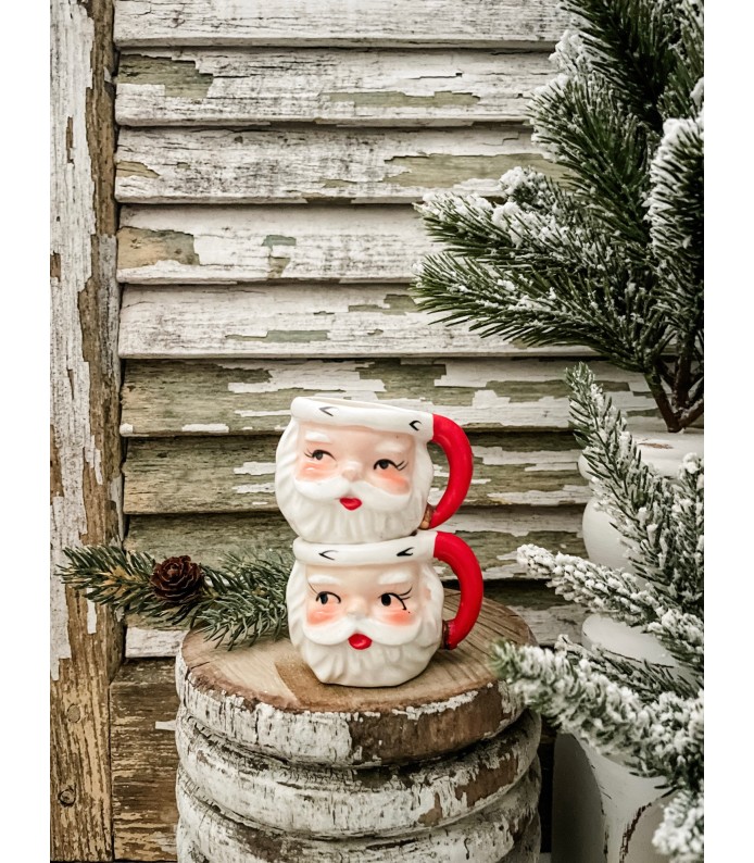 Vintage Mini Lefton Santa Mugs- Set, Great Paint, Stamped - LTD
